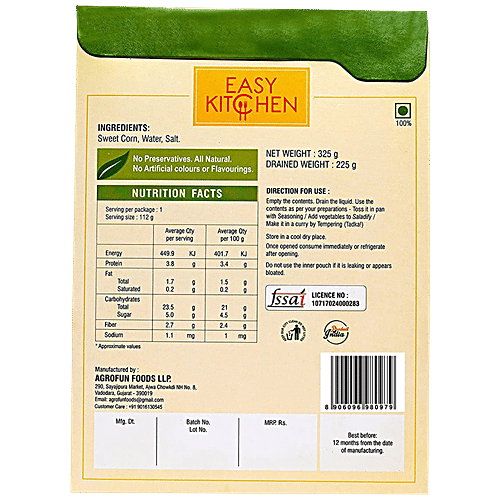 Easy Kitchen Boiled Sweet Corn - Natural, No Preservatives, 325 g