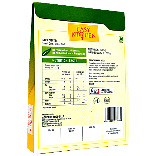 Easy Kitchen Boiled Sweet Corn - Natural, No Preservatives, 325 g