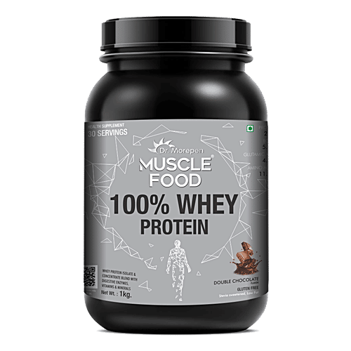 Dr. Morepen 100 % Whey Protein - Muscle Food With Digestive Enzymes, Double Chocolate, 1 kg  