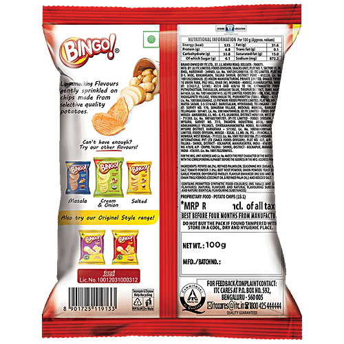 Buy Bingo Potato Chips Tomato Flavour, Crispy, Tangy, Pack For Snacks