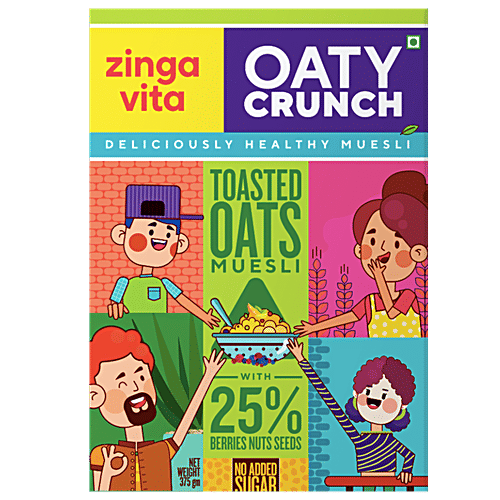 Zingavita Toasted Oats Muesli With 25% Berries, Nuts & Seeds - No Added Sugar, 375 g  