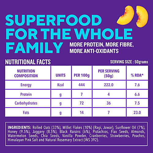 Zingavita Toasted Oats Muesli With 25% Berries, Nuts & Seeds - No Added Sugar, 375 g  