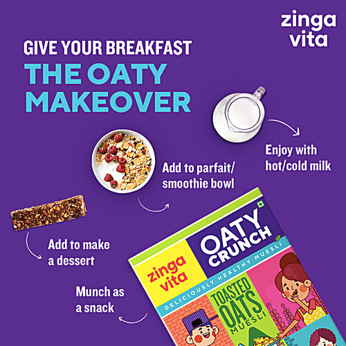 Zingavita Toasted Oats Muesli With 25% Berries, Nuts & Seeds - No Added Sugar, 375 g  