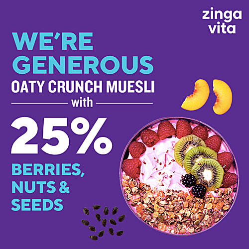 Zingavita Toasted Oats Muesli With 25% Berries, Nuts & Seeds - No Added Sugar, 375 g  