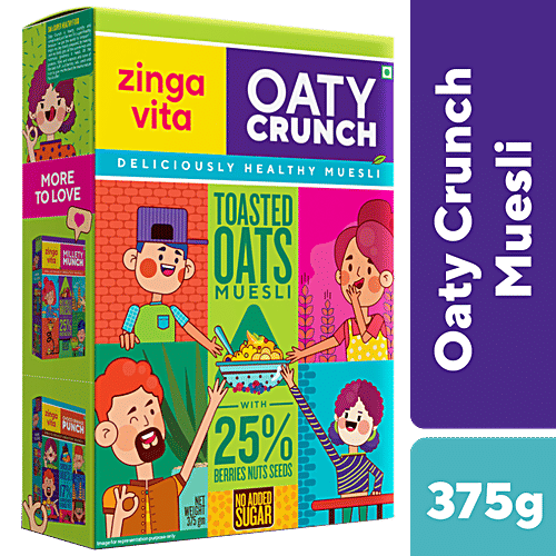 Zingavita Toasted Oats Muesli With 25% Berries, Nuts & Seeds - No Added Sugar, 375 g  