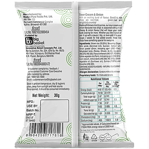 bb Gooddiet Quinoa Brown Rice Chips - Sour Cream & Onion, 30 g  