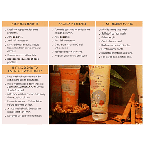 Mantra Herbal Anti Acne Face Wash - Neem & Haldi, Soap Free, 50 ml  