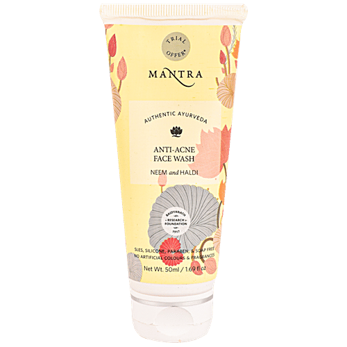 Mantra Herbal Anti Acne Face Wash - Neem & Haldi, Soap Free, 50 ml  