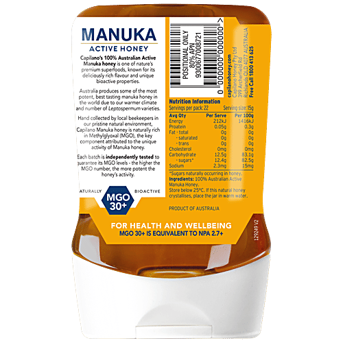 Capilano Manuka Active Honey - With Vitamins, Calcium, Iron, Potassium, MGO 30 Plus, 340 g  Premium Manuka Honey
 Naturally Bioactive
 MGO 30+ Certified