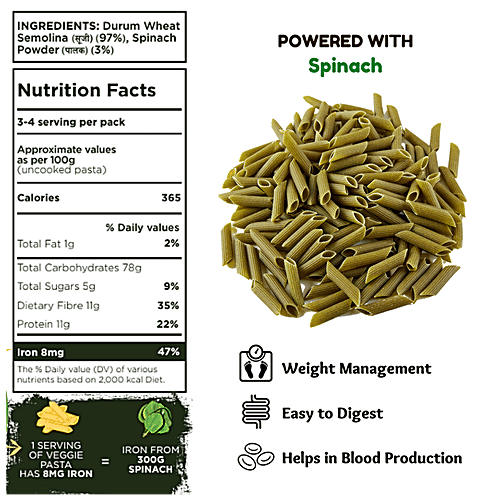 Buy Long&Short Veggie Pasta With Spinach, High In Fibre, Whole Wheat