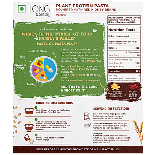 Buy Long&Short Plant Protein Pasta With Red Kidney Beans, High In