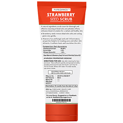 Buy PUREGANICS Strawberry Seed Scrub Buffs Exfoliating, Removes Dead