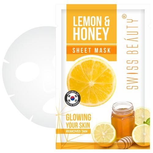 Swiss Beauty Sheet Mask - Lemon & Honey, Removes Tan, Glow Skin, 22 ml  