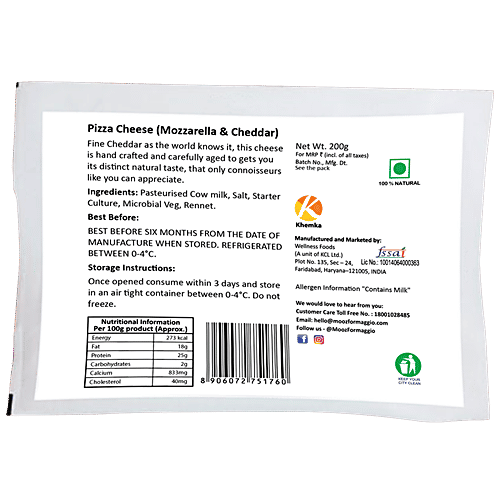 Mooz Shredded Pizza Cheese - Mozzarella & Cheddar, 200 g  Shredded Cheese Blend
 Perfect for Pizza