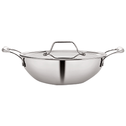 Nosh by Neelam Tri Ply Stainless Steel Kadai - 3 Layer, Induction Base, 20 cm, Lid Included, 1.65 l  