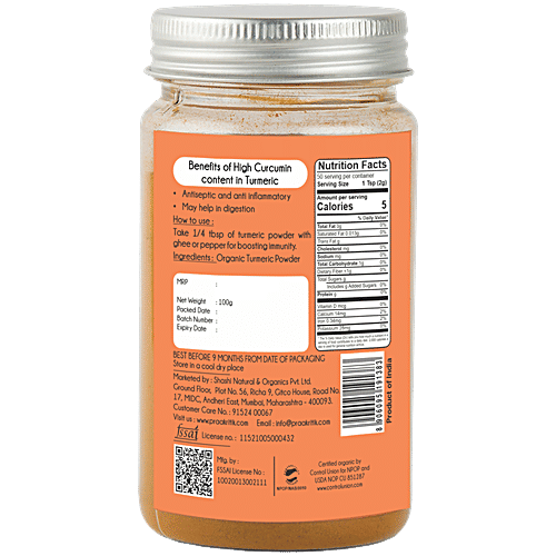 Praakritik Organic Haldi - High Curcumin, 100 g  