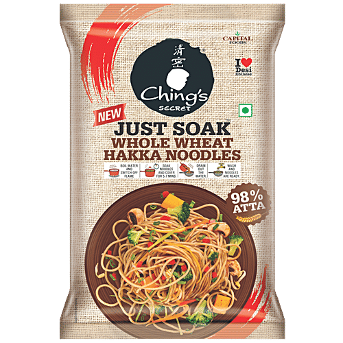 Ching's Secret Just Soak - Whole Wheat Hakka Noodles, 98% Atta, 600 g  