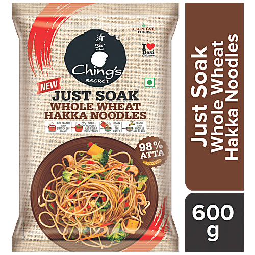 Ching's Secret Just Soak - Whole Wheat Hakka Noodles, 98% Atta, 600 g  