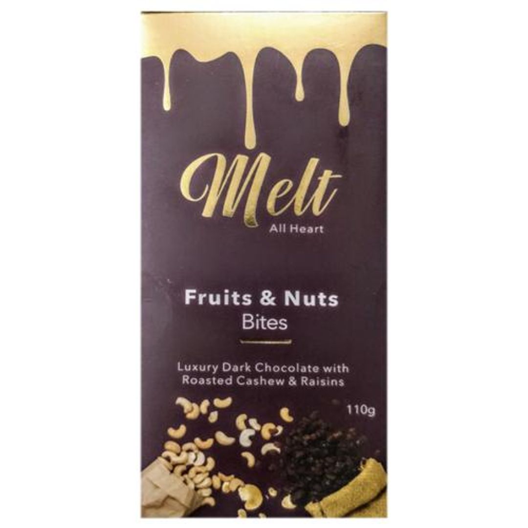 Melt  Fruits & Nuts Bites - Luxury Dark Chocolate With Roasted Cashew & Raisins, 110 g 
