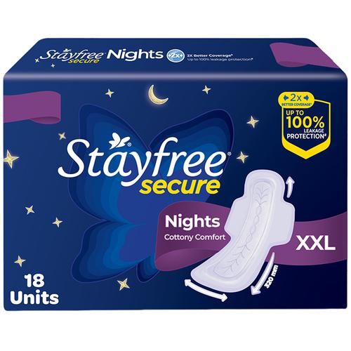 STAYFREE Secure Nights Sanitary Pad - Cottony Soft Comfort & Back Leak  Guard, 6 pcs
