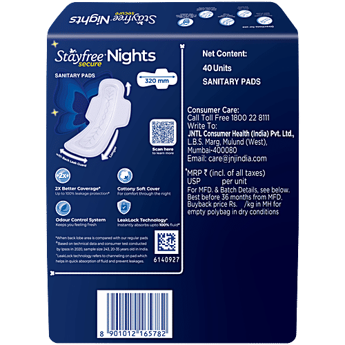 STAYFREE Secure Nights Sanitary Pads - XXL, 40 pcs  Cottony Comfort