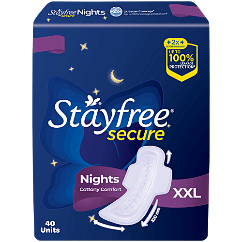 STAYFREE Secure Nights Sanitary Pads - XXL, 40 pcs  Cottony Comfort
