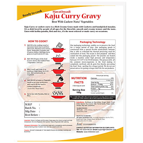 M3 Kitchen Ready To Cook - Kaju Curry Gravy,100 % Natural With No Preservatives, 300 g (Buy 1 Get 1 Free) 