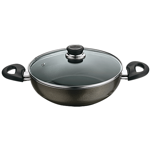 Buy Kitchen Essentials Non Stick Induction Base Kadai With Glass Lid