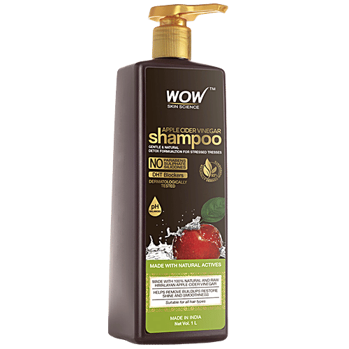 Wow Skin Science Apple Cider Vinegar Shampoo - Gentle & Natural, Restores Shine, Smoothness, No Parabens, pH Balances, 1 L  