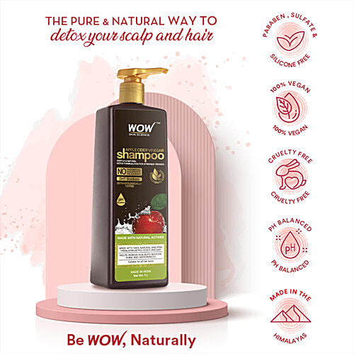 Wow Skin Science Apple Cider Vinegar Shampoo - Gentle & Natural, Restores Shine, Smoothness, No Parabens, pH Balances, 1 L  