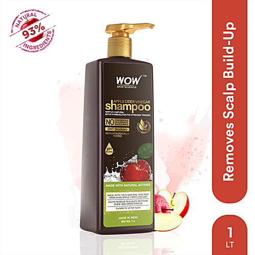 Wow Skin Science Apple Cider Vinegar Shampoo - Gentle & Natural, Restores Shine, Smoothness, No Parabens, pH Balances, 1 L  