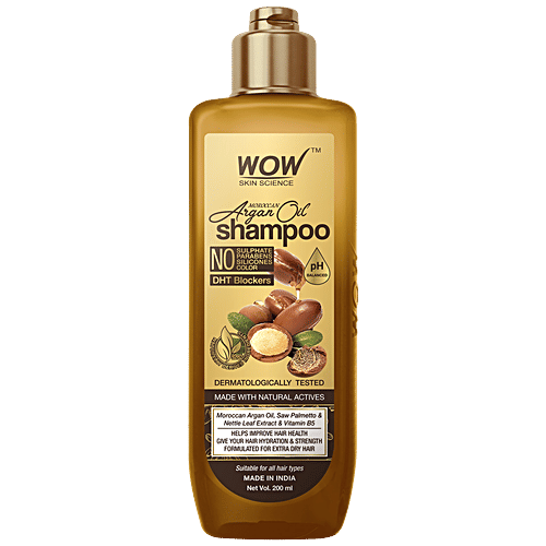 Wow Skin Science Moroccan Argan Oil Shampoo - With DHT Blocker, Improves Hair Health, Hydration & Strength, 200 ml