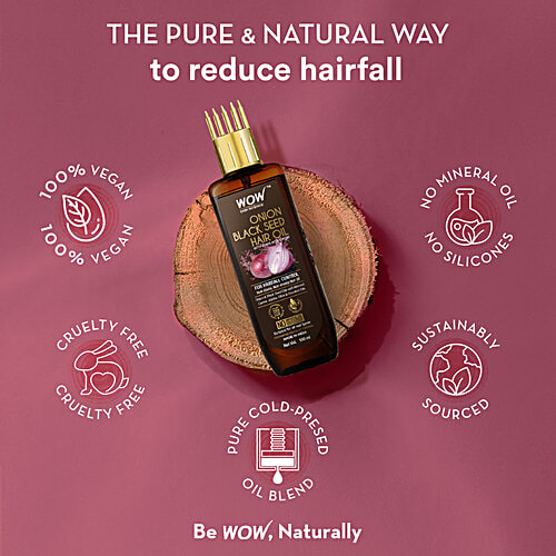 Wow Skin Science Onion Black Seed Hair Oil - For Silkier & Strong Hair, Non-Sticky, Non-Greasy, No Mineral Oil, No Silicones, 100 ml  