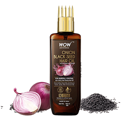Wow Skin Science Onion Black Seed Hair Oil - For Silkier & Strong Hair, Non-Sticky, Non-Greasy, No Mineral Oil, No Silicones, 100 ml  