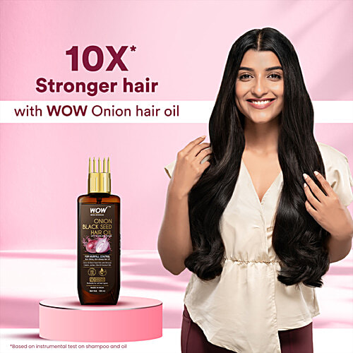 Wow Skin Science Onion Black Seed Hair Oil - For Silkier & Strong Hair, Non-Sticky, Non-Greasy, No Mineral Oil, No Silicones, 100 ml  