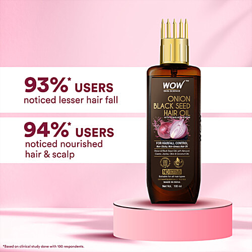 Wow Skin Science Onion Black Seed Hair Oil - For Silkier & Strong Hair, Non-Sticky, Non-Greasy, No Mineral Oil, No Silicones, 100 ml  
