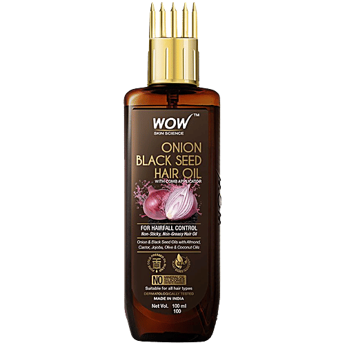 Wow Skin Science Onion Black Seed Hair Oil - For Silkier & Strong Hair, Non-Sticky, Non-Greasy, No Mineral Oil, No Silicones, 100 ml  