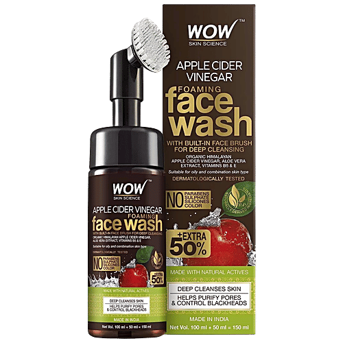 Wow Skin Science Apple Cider Vinegar Foaming Face Wash With Built-in Face Brush For Deep Cleansing, 150 ml