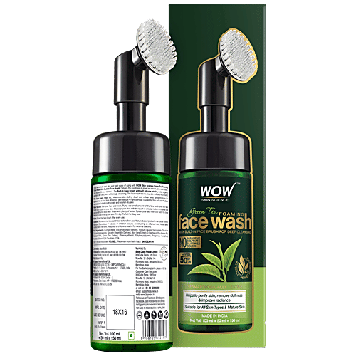Wow Skin Science Green Tea Foaming Face Wash - Built-In Face Brush, For Deep Cleansing, 150 ml