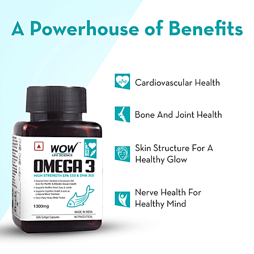 Buy Wow Skin Science Omega3 1300mg Capsules with Fish oil EPA + DHA