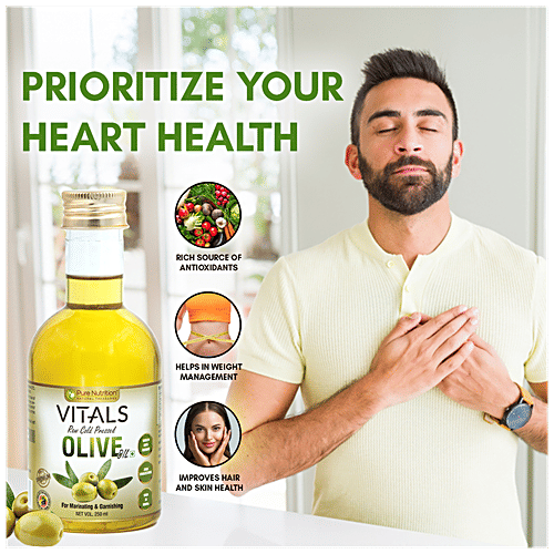 Pure Nutrition  Pure Nutrition Vitals Raw Cold Pressed Olive Oil For Hair & Skin health, Dressing & Sauteing, 250 ml  