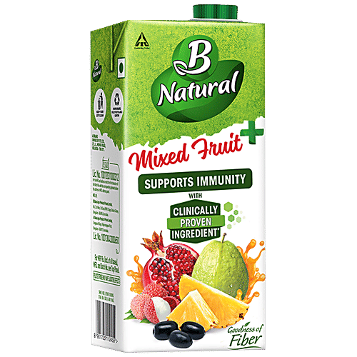 B Natural Mixed Fruit+ Juice, With Green Coffee Extract - Rich In Vitamin C & Fibre, Indian Fruit & 0% Concentrate, 1 L