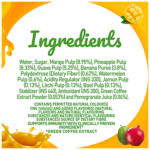 B Natural Mixed Fruit+ Juice, With Green Coffee Extract - Rich In Vitamin C & Fibre, Indian Fruit & 0% Concentrate, 1 L