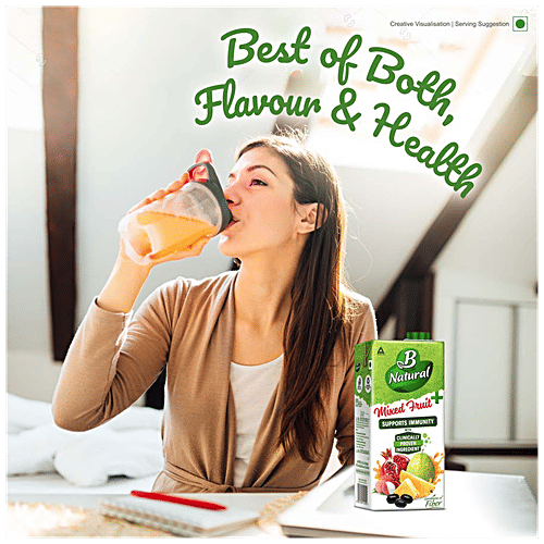 B Natural Mixed Fruit+ Juice, With Green Coffee Extract - Rich In Vitamin C & Fibre, Indian Fruit & 0% Concentrate, 1 L