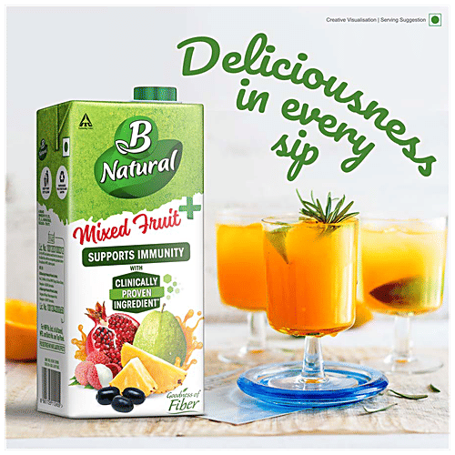 B Natural Mixed Fruit+ Juice, With Green Coffee Extract - Rich In Vitamin C & Fibre, Indian Fruit & 0% Concentrate, 1 L