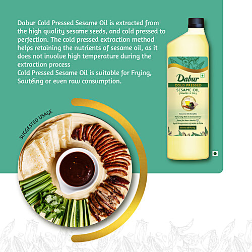 Dabur Cold Pressed Sesame (Gingelly/Til) Cooking Oil, Perfect Blend of Health, Taste & Aroma, Promotes Heart Health & Lowers Cholesterol Levels, 1 L  