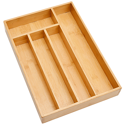 Bamboooz Bamboo Wood Cutlery Drawer Organizer Tray,5 Compartments, 40 cm x 28 cm, 1 pc  