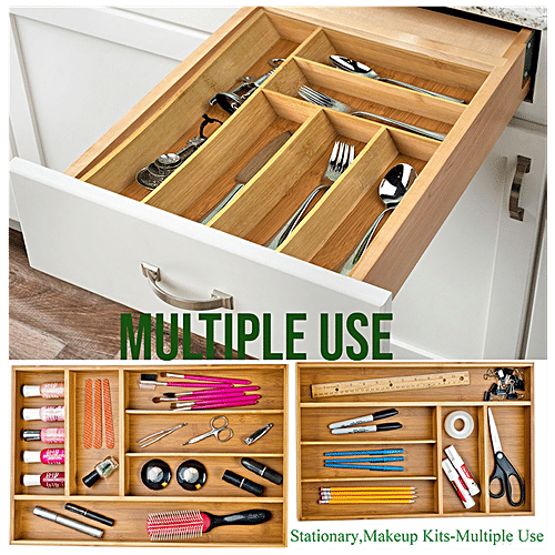 Bamboooz Bamboo Wood Cutlery Drawer Organizer Tray,5 Compartments, 40 cm x 28 cm, 1 pc  