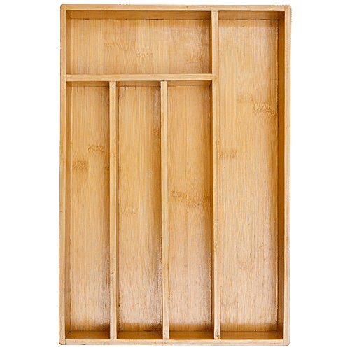Bamboooz Bamboo Wood Cutlery Drawer Organizer Tray,5 Compartments, 40 cm x 28 cm, 1 pc  