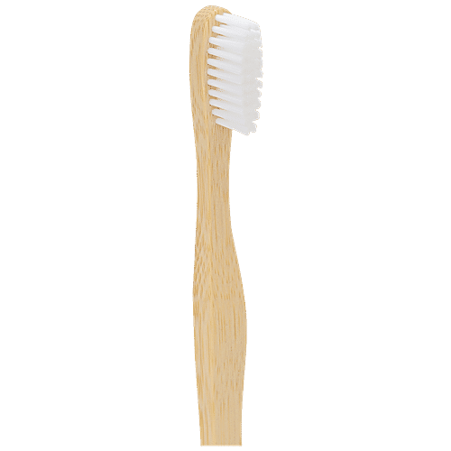 Bamboooz Bamboo Toothbrush With Activated Charcoal Bristles - Curved Grip, 7.5 cm, Gold, 1 pc
